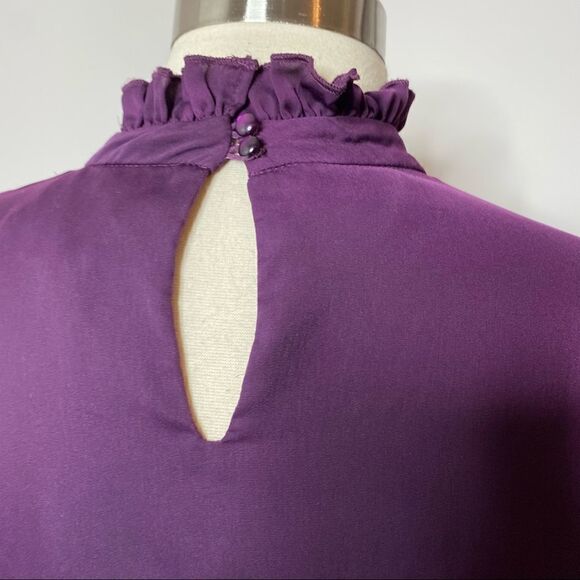 Nanette Lepore Womens Purple Mock Neck Blouse Size Medium V Neck Long Sleeve - Picture 7 of 8